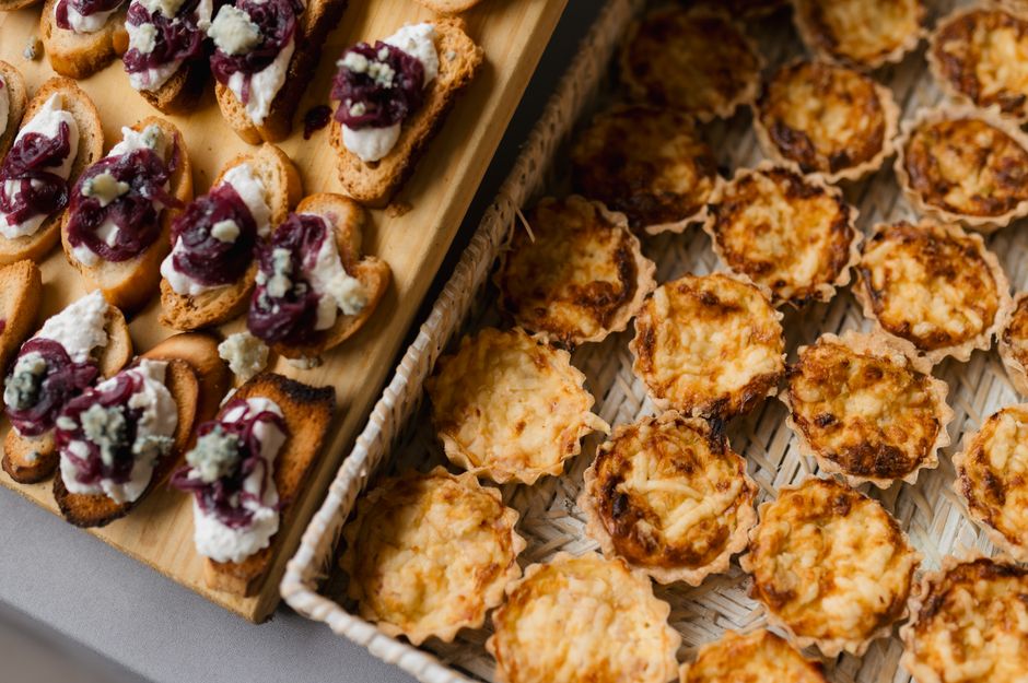 Gourmet appetizers elegantly displayed on a serving tray